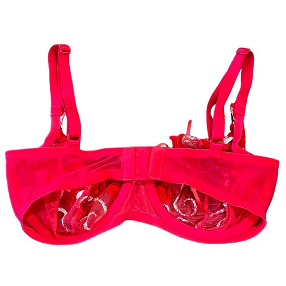 Red & White Embroidered Underwire Bra Size 34D Nylon & Polyester - Picture 2 of 5